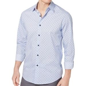 Tasso Elba Men's Dress Shirt | Size Medium 15-15.5 | Blue Geometric Print Cotton